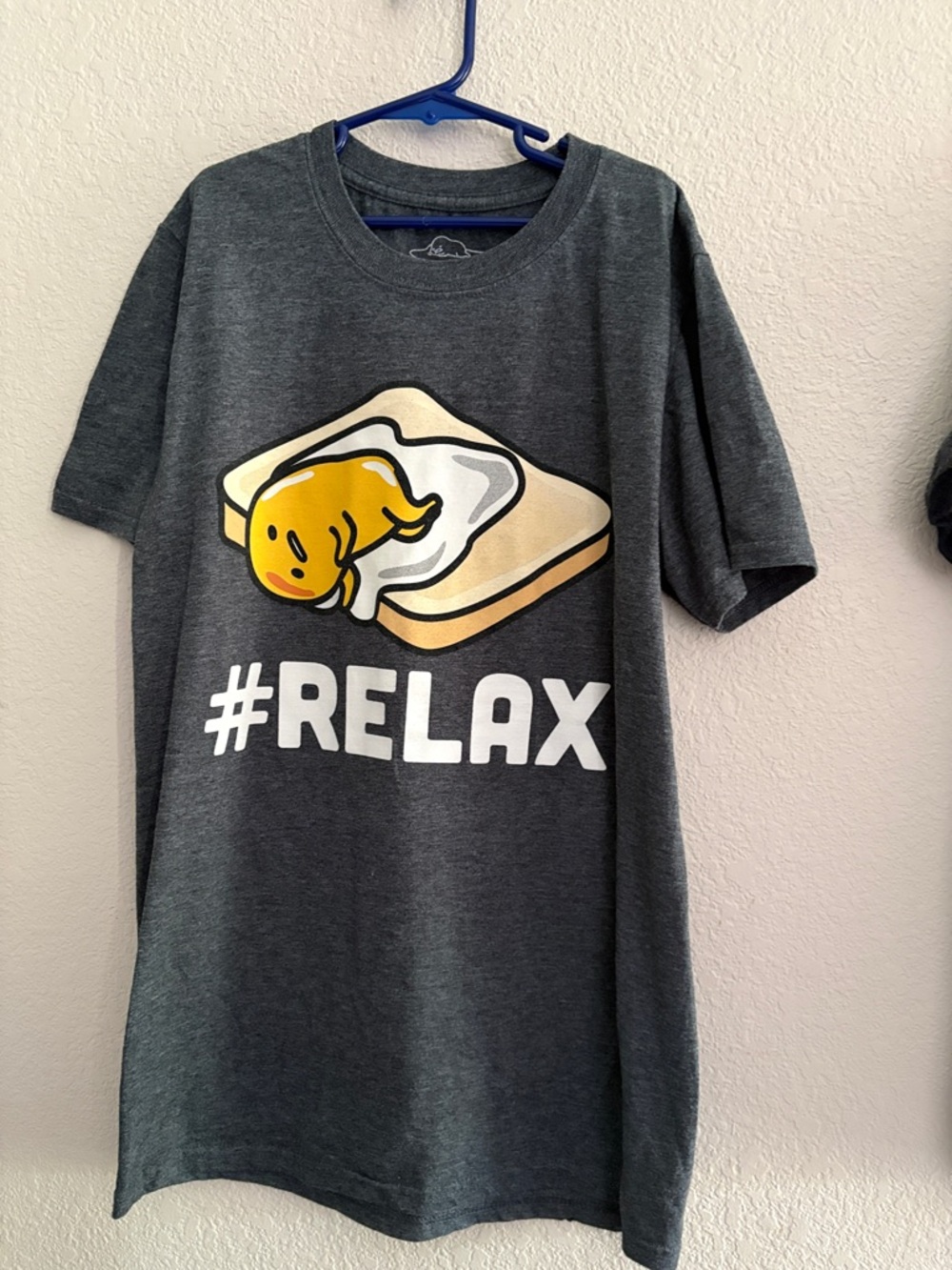Sanrio Gudetama #RELAX Dark Gray T-Shirt with Yellow Graphic